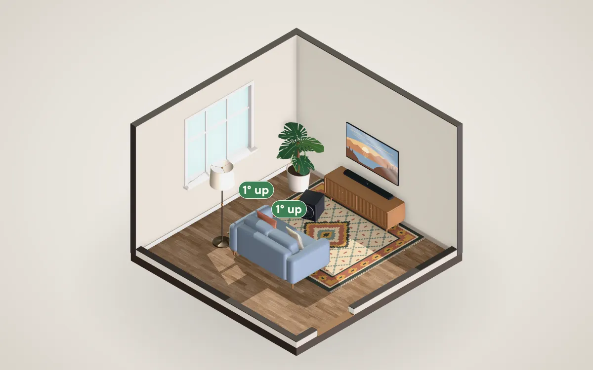 Bedroom-sized room with a 55-inch TV on the wall opposite the seating.