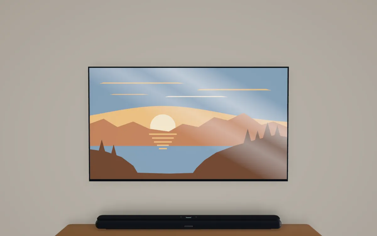 A 55-inch TV seen from a sofa 8 feet away, in the same room as its 65-inch comparison.