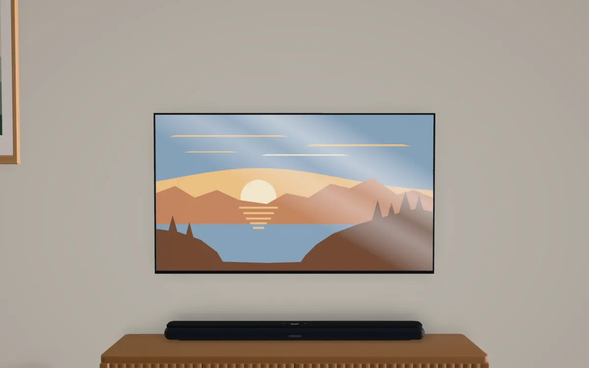 A 55-inch TV seen from a sofa 9 feet away, in the same room as its 75-inch comparison.